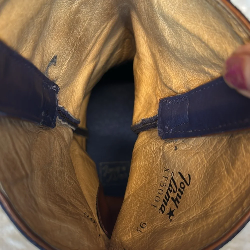 Tony Lama Brown and Navy Genuine Leather Cowboy Western Boot TLX XT5001.Size 9.5 - Picture 11 of 16